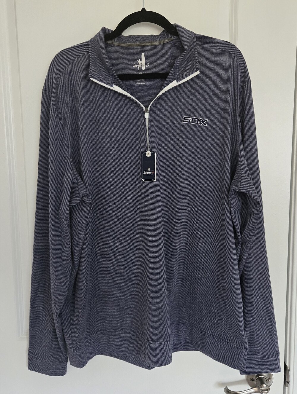 NWT Chicago White Sox Johnnie-O Men’s Navy Striped MLB 1/4 Zip Pullover, XL